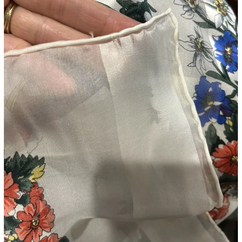 Vintage Scarf Silk Hand Rolled White Multicolor Spring Floral Flowing Read